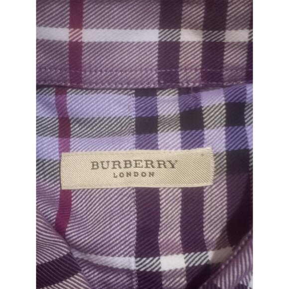 Burberry London Men's Purple Plaid Button Down Shirt USA Made Sz Large L - Picture 8 of 12